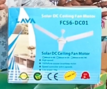 LAVA Ac/Dc 56 inch Solar ceiling fan with Remote and Regulator, Only 24w. 12v for DC, 220v for AC