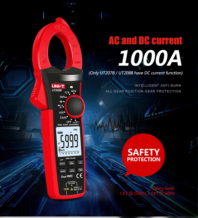 UNI-T Digital Clamp Meter UNI-T 1000A True RMS Digital Clamp Meter 1000V AC DC Voltmeter Pliers Ammeter UT206B UT207B UT208B Inrush Current LPF ACV Test - Image 2