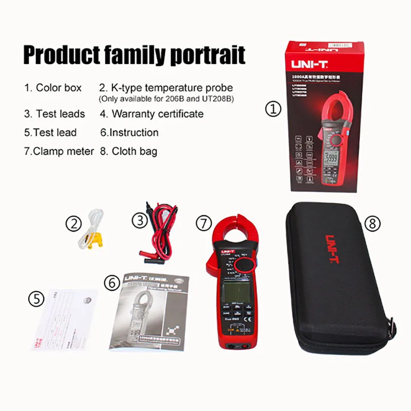 UNI-T Digital Clamp Meter UNI-T 1000A True RMS Digital Clamp Meter 1000V AC DC Voltmeter Pliers Ammeter UT206B UT207B UT208B Inrush Current LPF ACV Test - Image 6