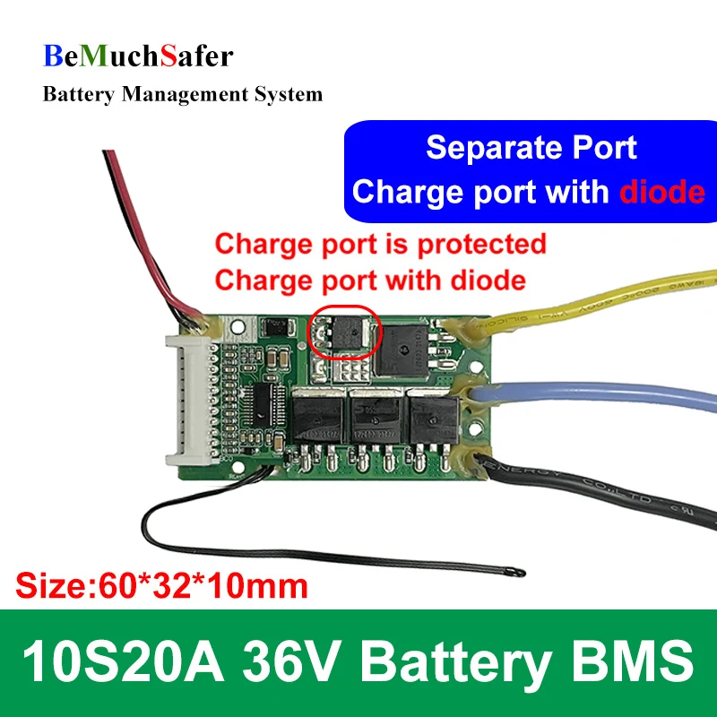 BeMuchSafer 10S 20A 36V Battery BMS 10S20A Separate Port PCM With On/Off Switch Temperature Sensor for DIY Battery PACK - Image 5