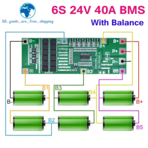 TZT 1/5PCS 24V 6S 40A BMS 18650 Li-Ion Lithium Battery Poretect Board Solar Lighting BMS PCB With Balance For Ebike Scooter
