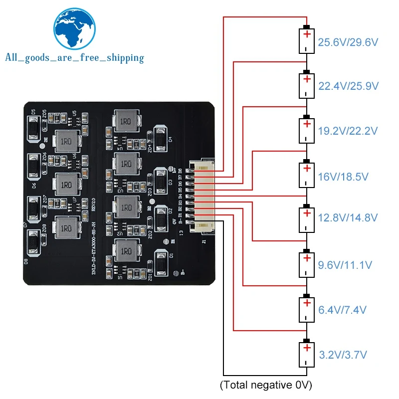 TZT BMS 2S-8S 1.2A Balance Board Lifepo4 LTO Lithium Battery Active Equalizer Balancer Energy Transfer Board BMS 3S 4S 5S 6S 8S - Image 6