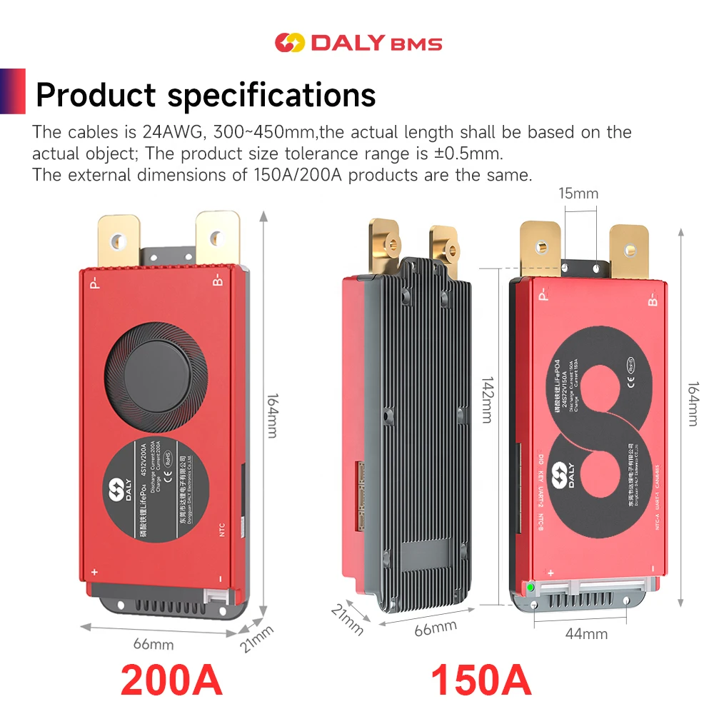 Daly Smart BMS 40-500A BT APP UART 3S 4S 6S 7S 8S 10S 12S 13S 14S 15S 16S 17S 20S 24S Li-ion LiFePo4 LTO 12V 24V 36V 48V 60V 72V - Image 2