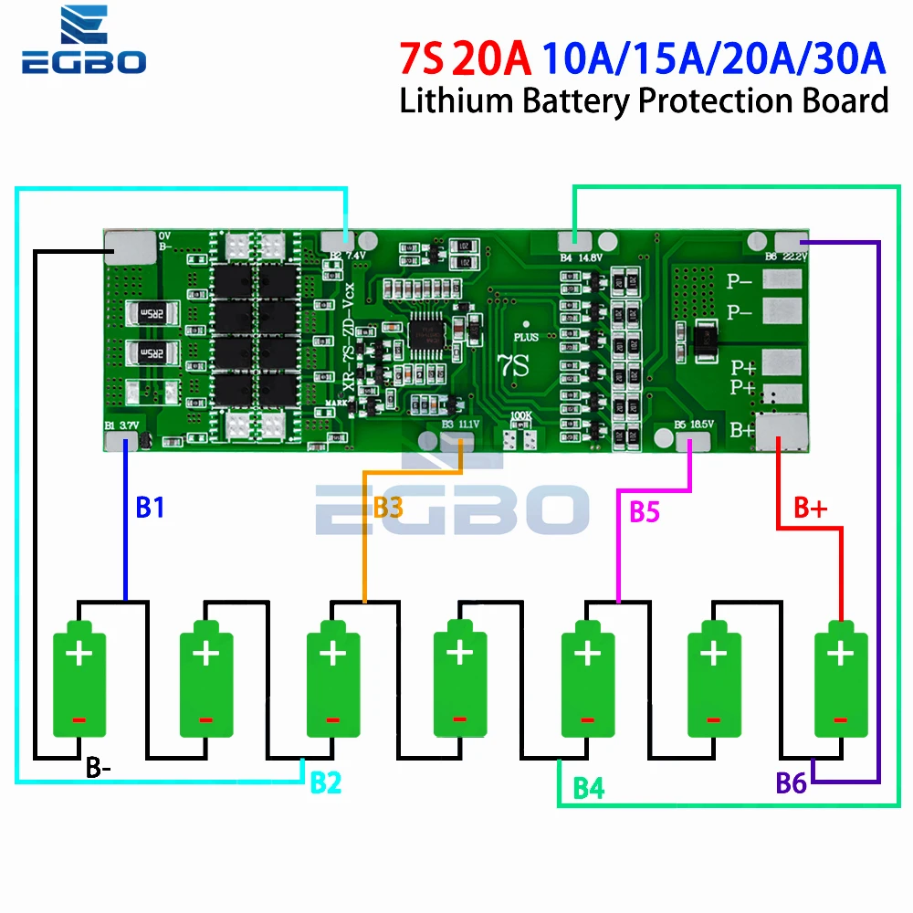 1~5PCS BMS 7S 24V 10A 15A 20A 30A Li-ion 18650 Battery Charge Board With Balance Function Short Circuit / Temperature Protection - Image 5