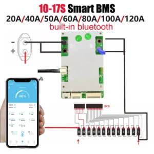 BMS 16S JBD BMS Xiaoxiang Smart BMS 10S-17S 13S 16S 48V Lifepo4 Battery Management System 20A-120A Bms Built-in BT UART for E-Bike