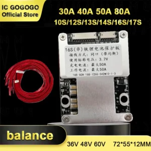 30A 40A 50A 80A 12S 13S 14S 16S 17S 36V 48V 60V Lifepo4 Li-ion Lithium Battery Protection Board Balance BMS 3.7V Ion 3.2V Energy
