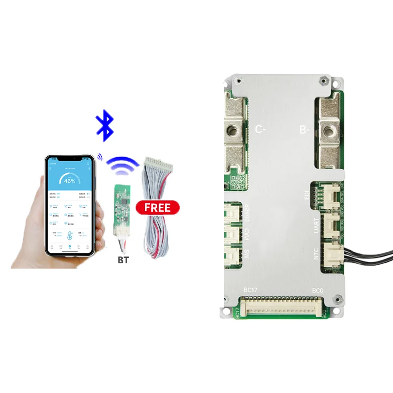 BMS JBD Smart BMS 7S to 17S 60A 80A 100A LiFePo4 Li-ion Battery Management System With BT UART RS485 CAN BMS 8S 10S 12S 13S 14S 16S