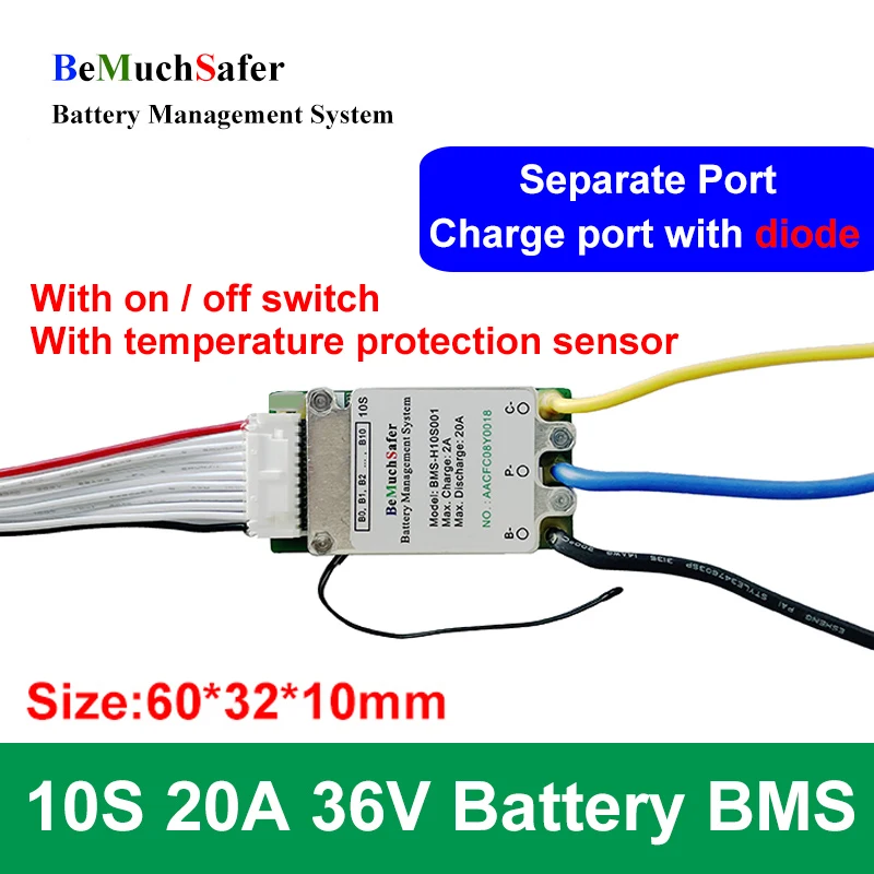 BeMuchSafer 10S 20A 36V Battery BMS 10S20A Separate Port PCM With On/Off Switch Temperature Sensor for DIY Battery PACK - Image 3