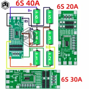 24V 6S 20A/30A/40A 18650 Li-Ion Lithium Battery Poretect Board Solar Lighting BMS PCB with Balance for Ebike Scooter