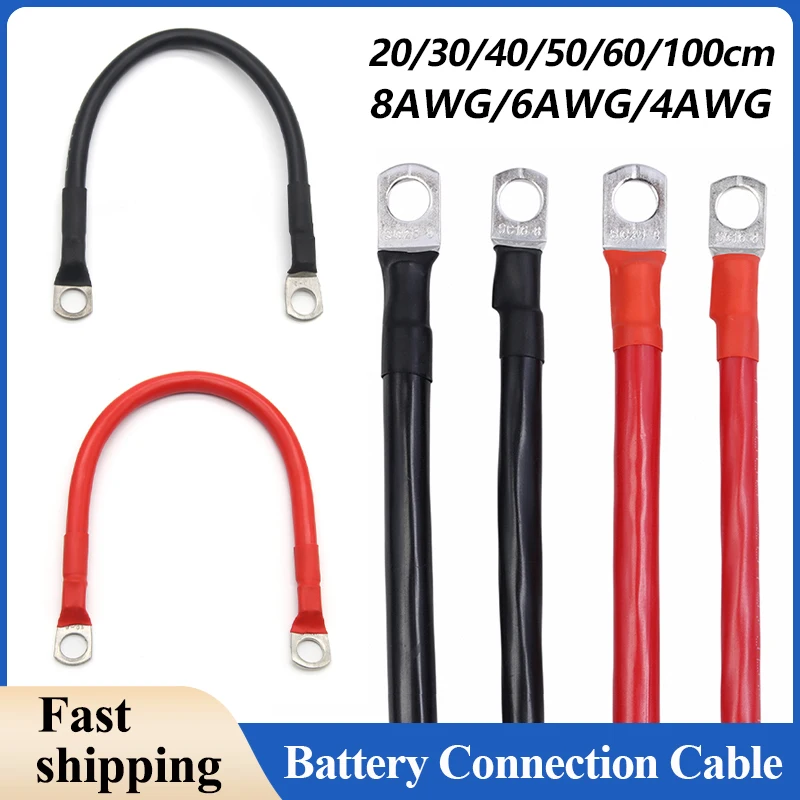 Battery Inverter Cable 20 ~ 100CM RV Pure Coppe Battery Inverter Cable Set 8 6 4AWG With M8 Lug PVC Insulated For Solar System UPS Car Connection Wire