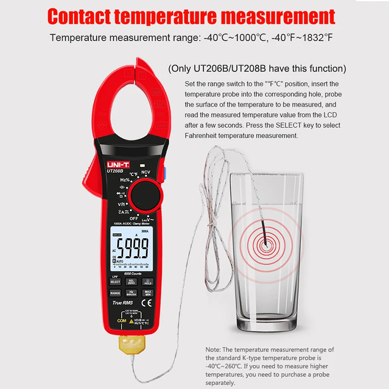 UNI-T Digital Clamp Meter UNI-T 1000A True RMS Digital Clamp Meter 1000V AC DC Voltmeter Pliers Ammeter UT206B UT207B UT208B Inrush Current LPF ACV Test - Image 4