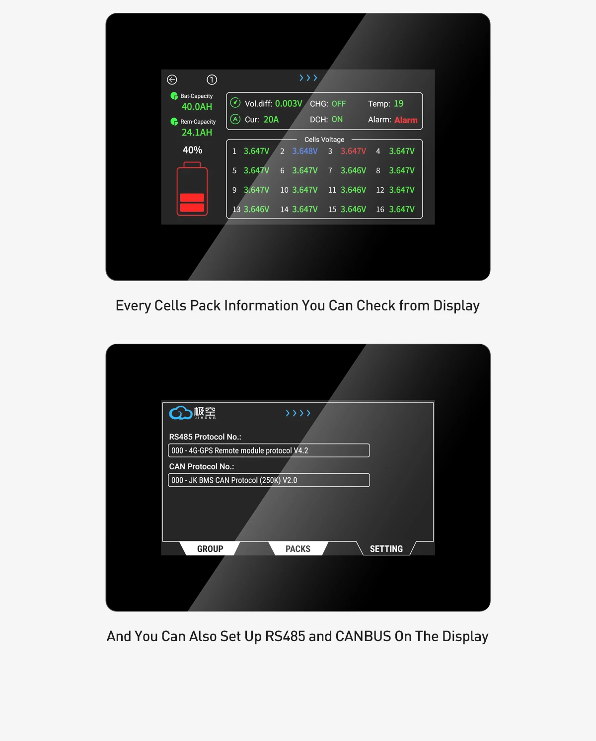 JIKONG 4.3inch Touch Screen Display For V19 V22 Version PB Series Energy Storage BMS TTL-P Display Support Cells Pack Check - Image 6