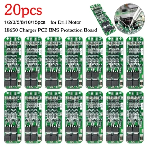 1-20pcs 3S 20A Li-ion Lithium Battery 18650 Charger PCB BMS Protection Board 12.6V 59x20x3.4mm Li-ion Battery for Drill Motor