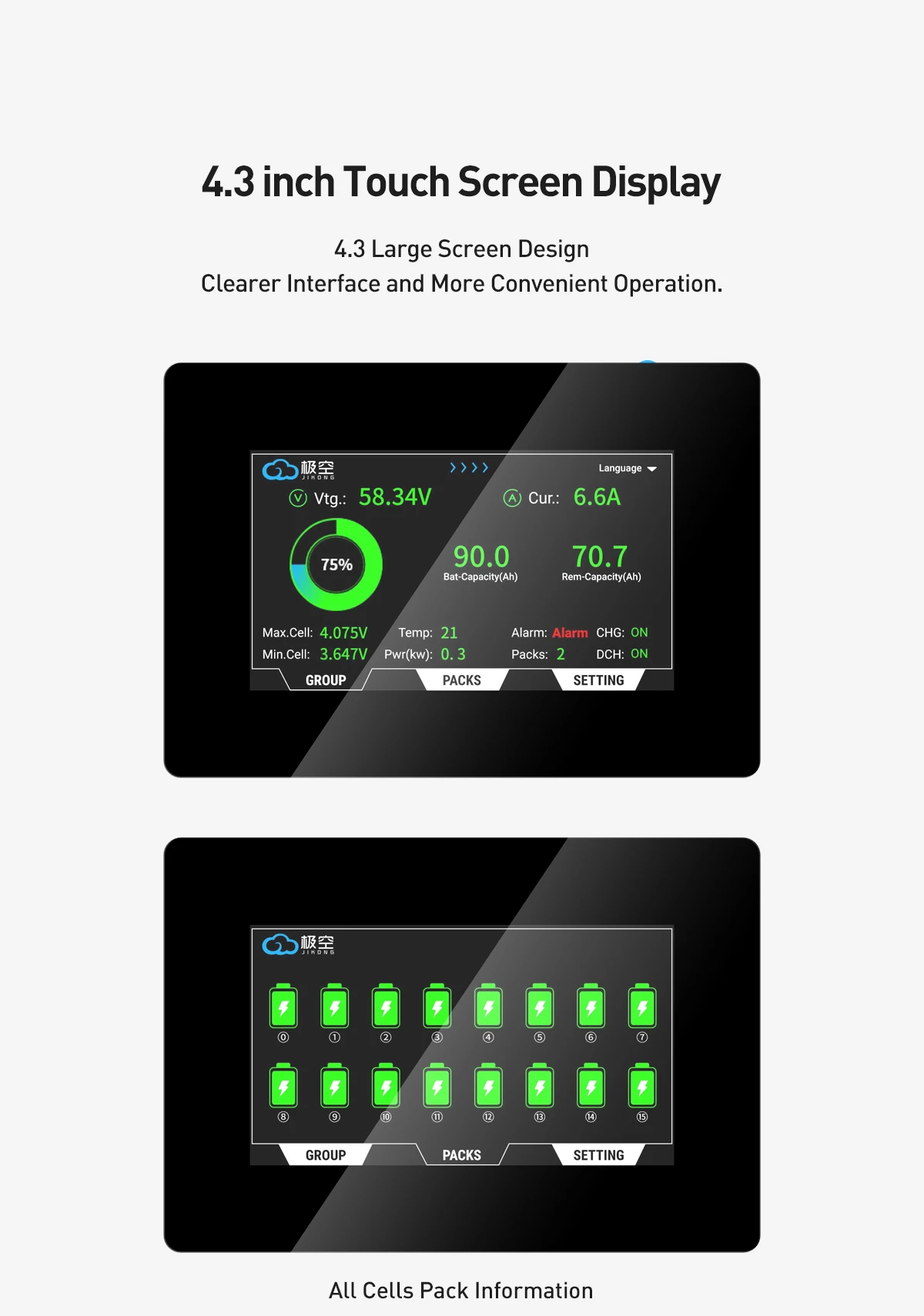 JIKONG 4.3inch Touch Screen Display For V19 V22 Version PB Series Energy Storage BMS TTL-P Display Support Cells Pack Check - Image 5