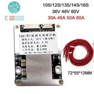 30A 40A 50A 80A 12S 13S 14S 16S 17S 36V 48V 60V Lifepo4 Li-ion Lithium Battery Protection Board Balance BMS 3.7V 3.2V Energy