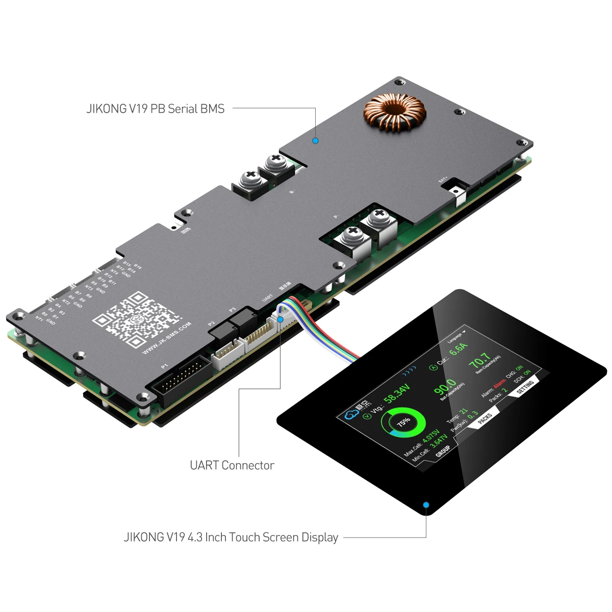 JIKONG 4.3inch Touch Screen Display For V19 V22 Version PB Series Energy Storage BMS TTL-P Display Support Cells Pack Check - Image 4