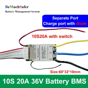 BeMuchSafer 10S 20A 36V Battery BMS 10S20A Separate Port PCM With On/Off Switch Temperature Sensor for DIY Battery PACK