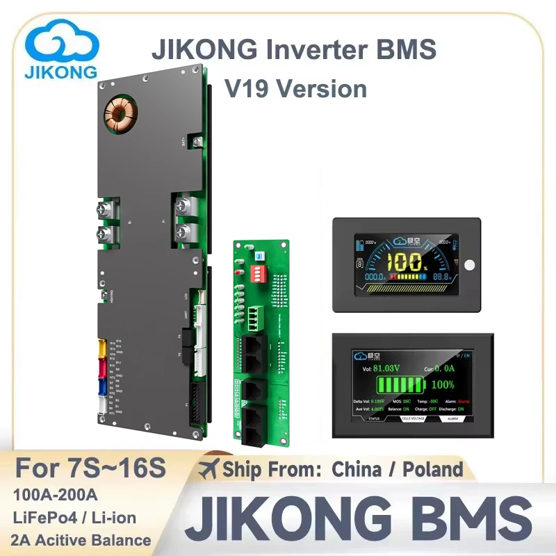 JIKONG V19 Inverter BMS 24V 48V 100A-200A 8S-16S Lifepo4/Li-ion/LTO Home Energy Storage Active Balancer 1A 2A Smart Active BMS