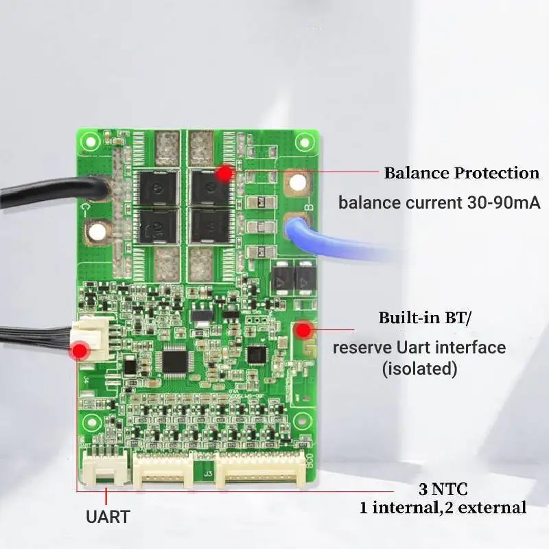 BMS JBD 13S 7S ~17S JBD Bluetooth Smart BMS 10S 12S 13S 14S 16S Lithium Battery Protection Board 24V 36V 48V 52V 60V Li-ion Lipo 20A 40A 60A - Image 2