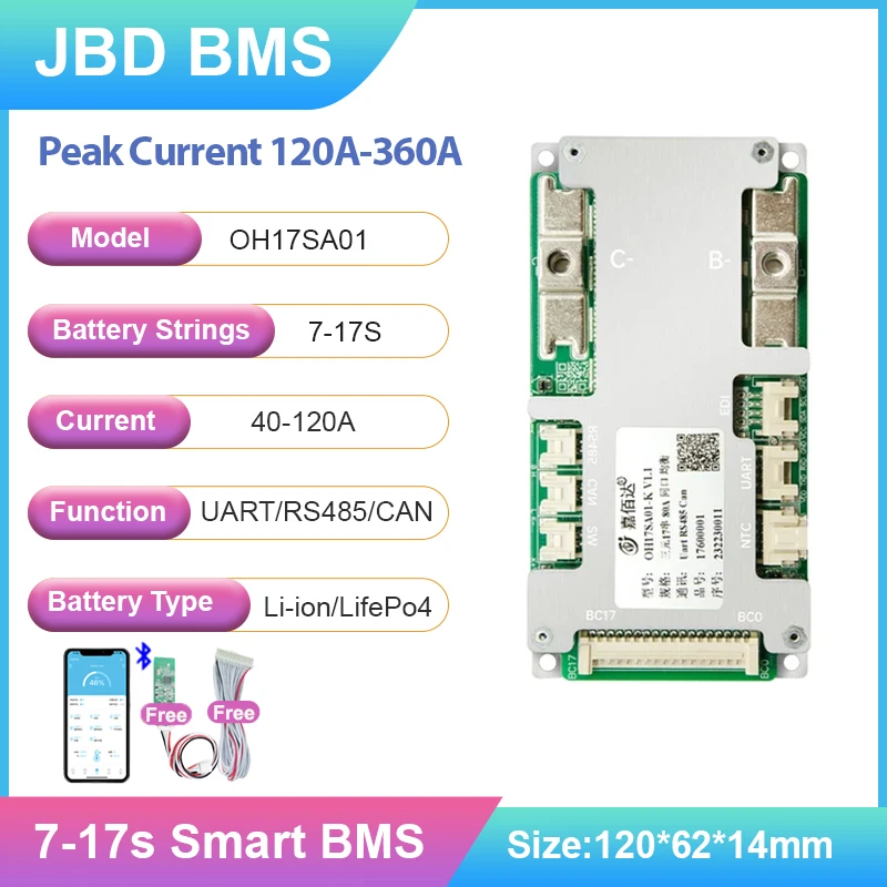 BMS JBD Smart BMS Lifepo4 16S 48V 100A 7S 8S 24V 36V 10S 12S BT BMS Li-ion With UART RS485 NTC For 18650 E-bike Lithium Battery