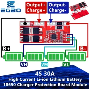 4S 30A BMS Module for 18650 Li-ion Batteries - High-Current Protection Board (14.4V/14.8V/16.8V) with Overcharge & Short Circuit