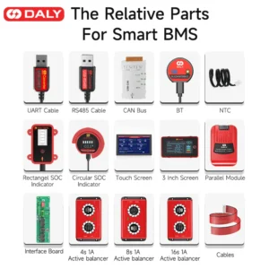 Daly Smart BMS accessory WIFI Bluetooth USB to UART RS485 cable CANBUS Power board Touch LCD screen 3s 4s 10s 13s 14s bms