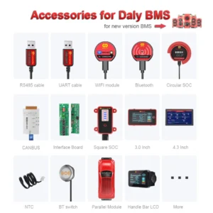 Accessories for Daly BMS HKMS New Version Red BMS Bluetooth WIFI Module Touch Screen LCD Display Heating Module GPS Can Adapter