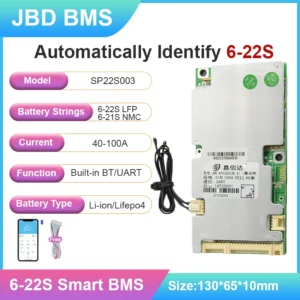 BMS JBD Smart Lifepo4 BMS 6S 8S 12S 13S 14S 16S 20S 21S 22S Uart Built-in BT 40A 100A 24V 36V 48V 60V For E-bike Li-ion Battery