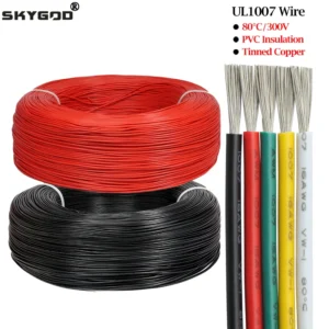 AWG30 Tinned Copper Wire 2~50m UL1007 Electronic Wire AWG30 28 26 24 22 20 18 16 LED Lamp Lighting Connect Line 300V PVC Insulated Tinned Copper Cable