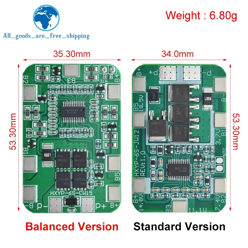 1/3PCS 6S 22.2V 25.2V 14A 20A 18650 Li-ion Lithium Battery Charger Protection Board With Balanced PCB BMS 6 Pack Cells Module - Image 3