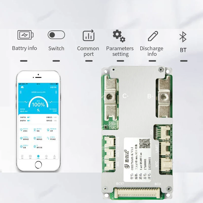 BMS JBD Smart BMS Lifepo4 16S 48V 100A 7S 8S 24V 36V 10S 12S BT BMS Li-ion With UART RS485 NTC For 18650 E-bike Lithium Battery - Image 4