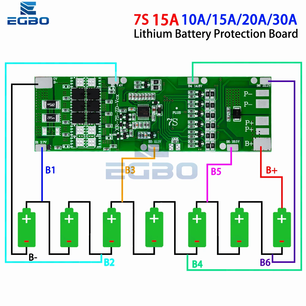 1~5PCS BMS 7S 24V 10A 15A 20A 30A Li-ion 18650 Battery Charge Board With Balance Function Short Circuit / Temperature Protection - Image 4