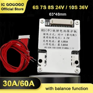 30A 60A 6S 7S Li-ion 8S Lifepo4 24V 10S 36V Lithium Battery Protection Board 25.2V 29.4V with Balance BMS Motor Energy Storage
