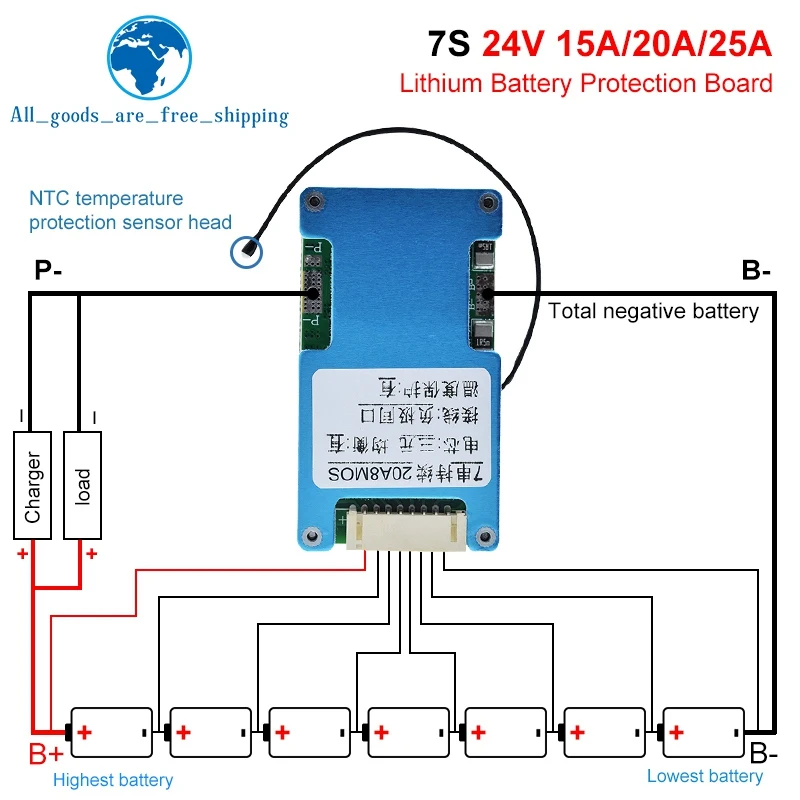BMS TZT BMS 7S 24V 15A 20A 25A Li-ion Lmo Ternary Lithium 18650 Battery Charge Protection Board Balance And NTC Temperature Protect - Image 2