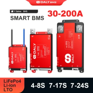 Daly Red Y Smart BMS 4-8S 7-17S 7-24S Automatically Identified 30A-200A Build-in BT UART Li-ion LiFePo4 LTO E-bike E-vehicle