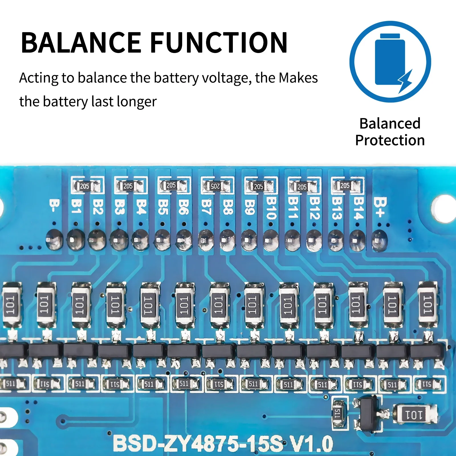 16S BMS 60V 20A/30A/50A/100A Lithium PCB Protection Board with Balance Wire and NTC, Common Port, Ten Protection Functions - Image 2
