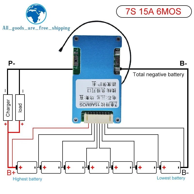 BMS TZT BMS 7S 24V 15A 20A 25A Li-ion Lmo Ternary Lithium 18650 Battery Charge Protection Board Balance And NTC Temperature Protect - Image 6
