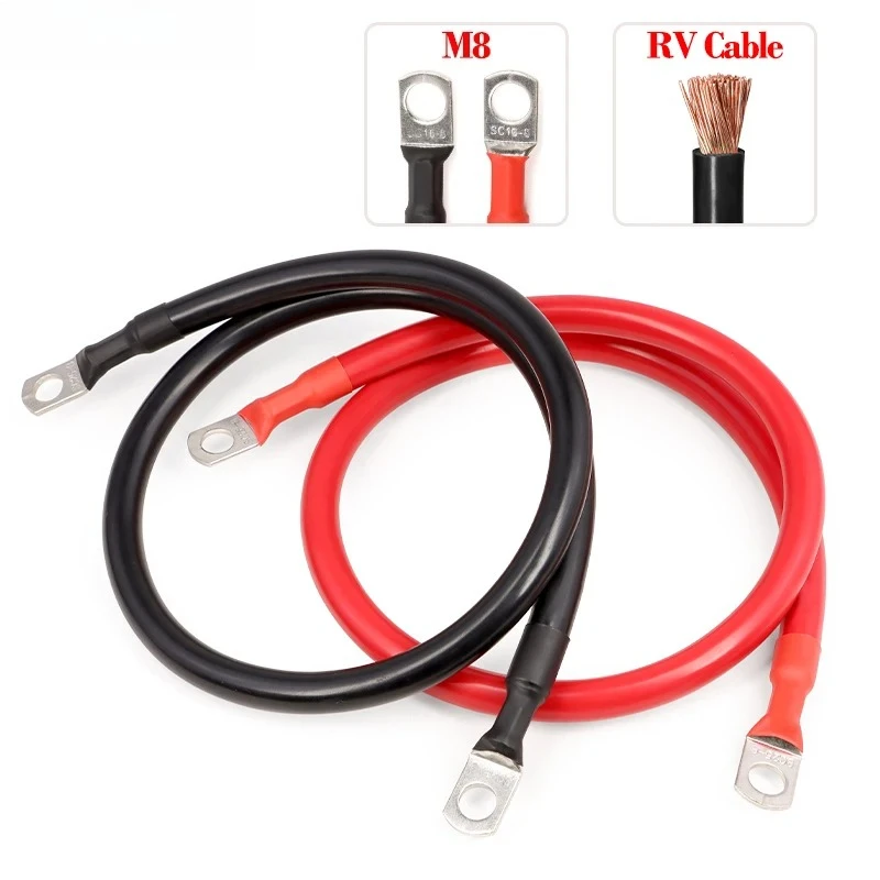 Battery Inverter Cable 20 ~ 100CM RV Pure Coppe Battery Inverter Cable Set 8 6 4AWG With M8 Lug PVC Insulated For Solar System UPS Car Connection Wire - Image 3