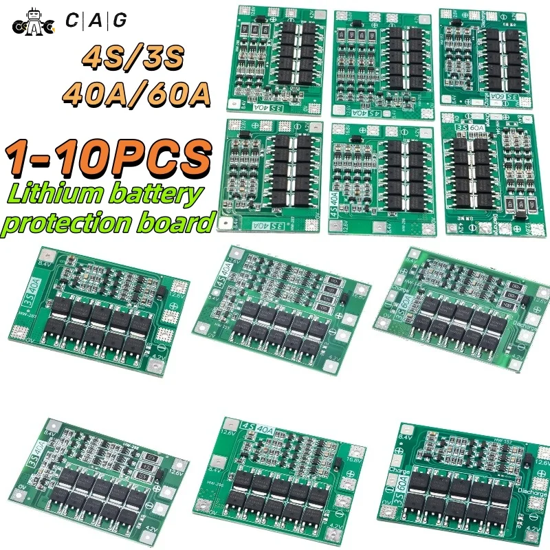 Li-ion Lithium Battery Charger Protection Board 3S 4S 40A 60A 18650 BMS For Drill Motor 11.1V 12.6V/14.8V 16.8V Enhance/Balance
