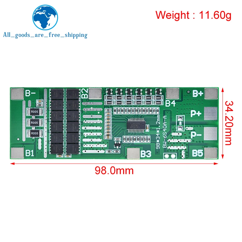 TZT 1/5PCS 24V 6S 40A BMS 18650 Li-Ion Lithium Battery Poretect Board Solar Lighting BMS PCB With Balance For Ebike Scooter - Image 3