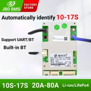 JiaBaiDa Automatically Identify 10s-17s 36V 48V 60V 20A-120A Lithium Ion Battery Smart BMS with Built-in BT UART NTC